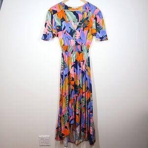 Abel The Label Dress Women Extra Small Multicolor Floral Maxi Short Sleeve
